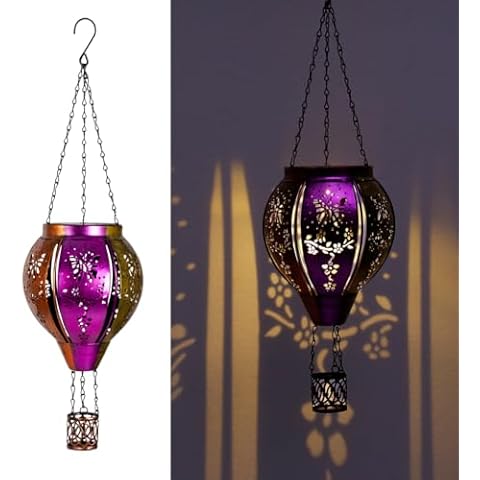Stargarden Hot Air Balloon Solar Lantern, Butterfly Hollow Out Outdoor Solar Lanterns, Colorful Hot Air Balloon Decorations Metal Lanterns Decorative Outdoor for Yard Cover