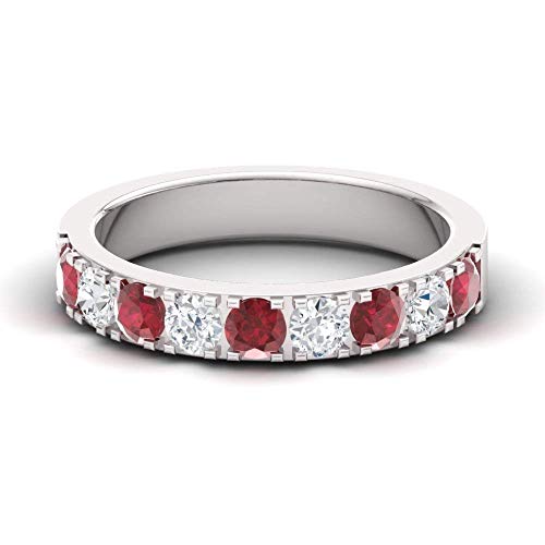 Diamondere Natural And Certified Ruby And Diamond Wedding Ring In 14K White Gold | 0.97 Carat Half Eternity Stackable Band For Women, Us Size 7 #TOP1