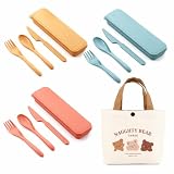ARYIMYDP Besteck Camping Set, 3 Gabel-Löffel-Messer Sets mit Box und Stoffbeutel, Ideal für Reise und Outdoor, 3 Farben