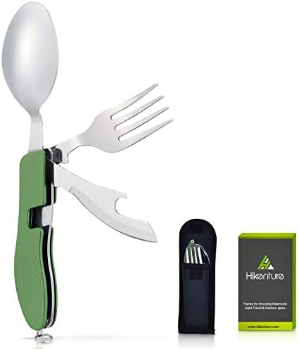 Hikenture Camping Utensils with Case 4-in-1 Stainless Steel Fork Knife Spoon Bottle Opener Set Travel Eating Cutlery Scout Hobo Multitool Hiking(Army Green)