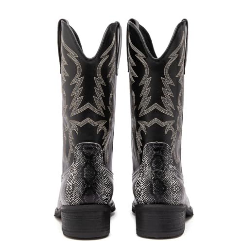 Image of Men's cowboy boots round toe boots embroidered with traditional Western country artificial snakeskin pattern
