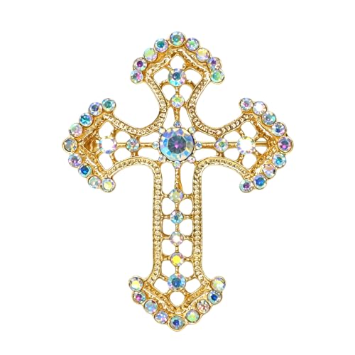 Image of Gyn&Joy Sparkle Crystal Rhinestones Holy Cross Brooch Pin Jewelry For Women Men