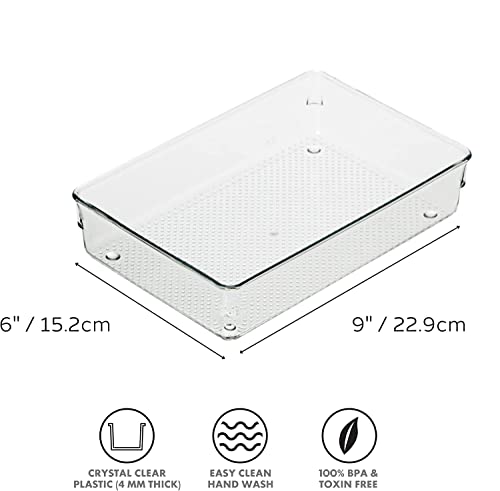 Image of Zollyss 4 Pcs Clear Plastic Clothes Drawer Organiser Trays, Multipurpose Drawer Storage Bins for Wardrobe, Closet, Vanity, Makeup & Office Desk, Clear