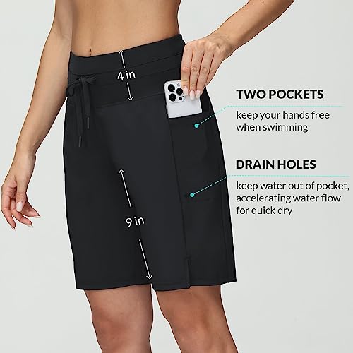 baleaf Women's 9" High Waisted Swim Board Shorts Quick Dry Swimsuits Bottoms with Drawstring3