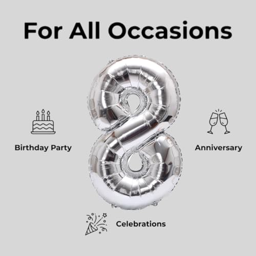 Image of YPSelected 32 Inch Large Foil Helium Number Balloon Birthday Wedding Party 0-9 (Silver, 8)