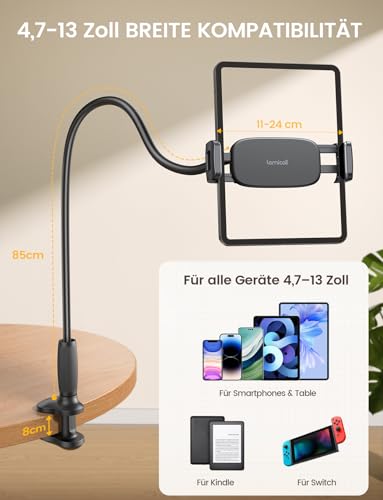 Lamicall Schwanenhals Tablet Halterung Bett - [Stabil unten, Flexibel oben] 85cm Bruchsicher iPad Ständer für Bett & Tisch, 360° verstellbare Tablethalterung für iPad Pro Air Mini, für Kindle, 4,7-13\