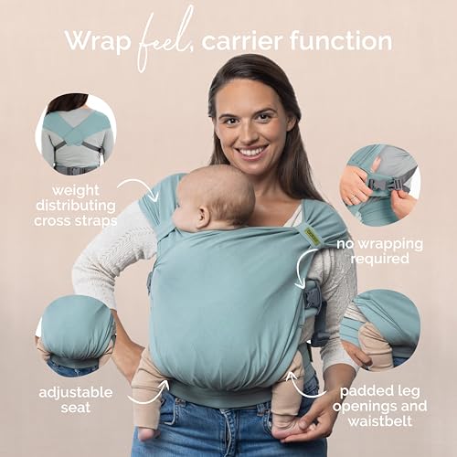 Image of Boba Bliss Pre-Wrapped Baby Carrier with Buckle - Newborn to 7-35 lbs Light, Breathable & Easy to Adjust Hybrid Infant Sling & Toddler Carrier - Certified Hip-Healthy for 0-18 Months - Sea Mist