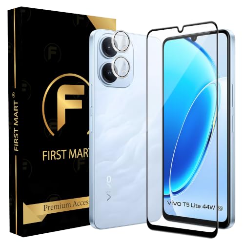Image of FIRST MART Tempered Glass for Vivo T5 Lite 5G with Silver Camera Ring Guard & Installation Kit | HD Clear Edge-to-Edge Screen Protector, Scratch Resistant, Case-Friendly | Pack of 1