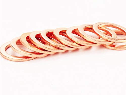 M14 Flat Washer Copper Sealing Ring, Inner Diameter 14mm, Outer Diameter 21mm, Thickness 1mm, Metric Sealing Washer, 40Pieces