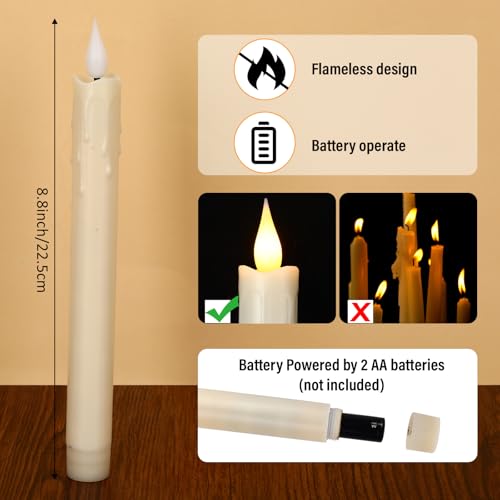 Image of Baquler 48 Pcs 8.8 inch Ivory Flameless Taper Candle LED Stick Battery Operated | Candle Sticks Bulk, No Battery, Flickering LED Candlestick, Window Wedding Halloween Christmas Decor, Plastic
