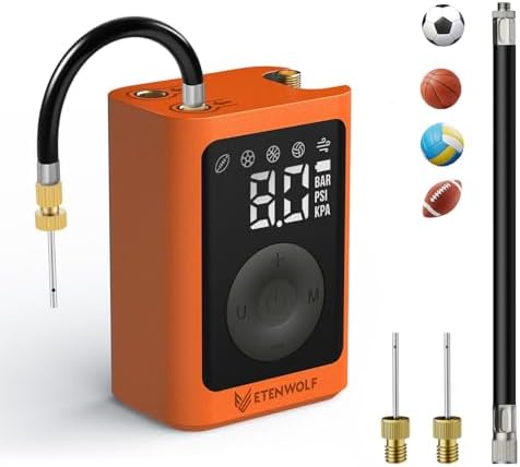 ETENWOLF Elektrische Ballpumpe,Aufblas und Abpumpfunktion 0,14-1,17 Bar | Mit präzisem Manometer ausgestattet,wiederaufladbar&tragbar,als Luftpumpe für Basketball,Fußball&sämtliche