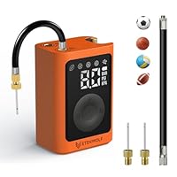 ETENWOLF Elektrische Ballpumpe,Tragbare Luftpumpe Aufblas und Abpumpfunktion 0,14-1,17 Bar,Basketballpumpe mit präzisem Manometer, Wiederaufladbare Luftpumpe für Bälle, ballpumpe fußball (Orange)