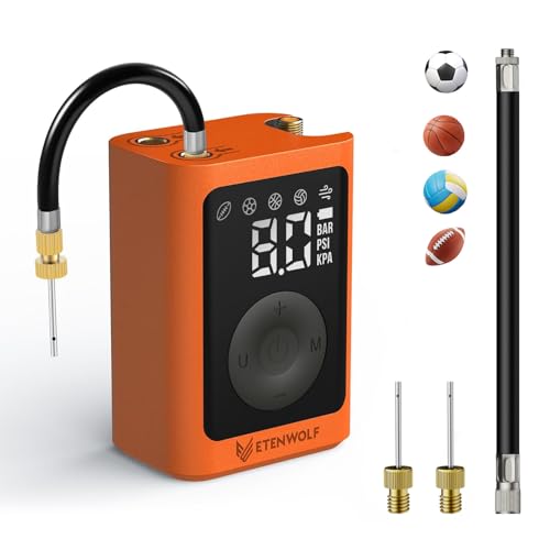 ETENWOLF Elektrische Ballpumpe,3200mAh Akku & 4 Voreinstellungen,Automatische Druckmessung mit LCD-Display,Tragbare Luftpumpe für Fußball,Basketball,Volleyball und Andere Bälle