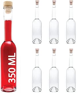 slkfactory 350ml Glass Bottles with Cork Lids 6 Pcs Reusable Airtight Glass Bottle for Home Made Sloe Gin Liqueur Schnapps Wine Cider Soda Vodka Vinegar Oil Bottles - Opera (6 x 350 ml)