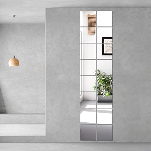 Delma Home Gym Mirrors, 12'' X 12'' Glass Mirror Tiles (16 Pcs), Square Large Wall Mirror For Home Gym, Bedroom, Door,Bathroom, Frameless Mirror Sets #TOP4