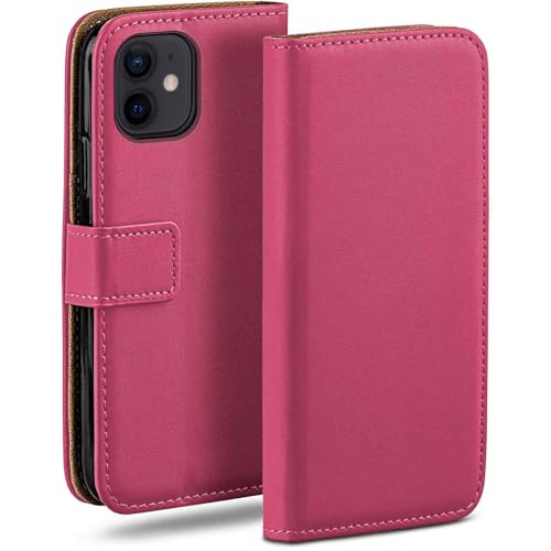 Funda iPhone 12 Mini protección 360 grados y tapa de cuero vegano color Berry-Fucsia