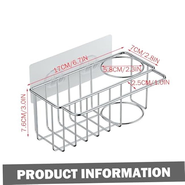 Sink Sponge Holder Stainless Steel Kitchen Sink Caddy with Hanging Pole Wall Mount Dish Brush Holder with Adhesive