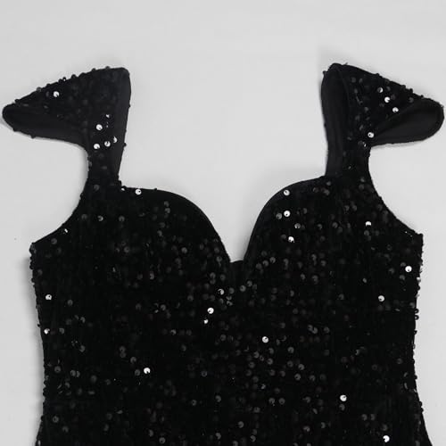 Image of Jigfar Women's Sexy Elegant Rhinestone Embellished Velvet Party Club Night Bodycon Formal Evening Maxi Dress