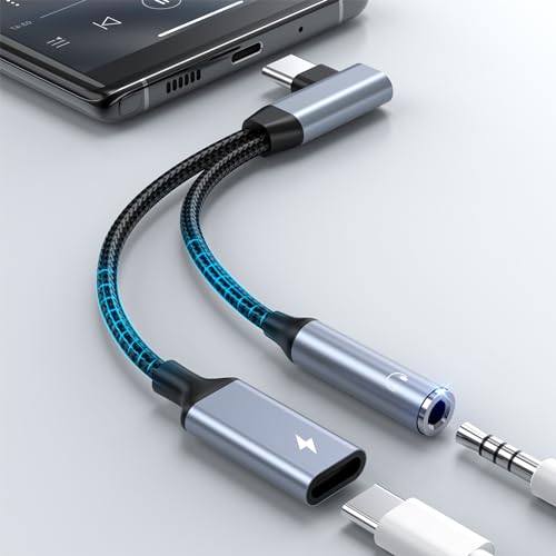 2 in 1 Adattatore USB C a Jack da 3.5mm per Cuffie, HiFi Audio Tipo C Adattatore Cavo Aux da 90°Ricarica PD60W per Auricolari Splitter per iPhone 15 Pro Max Plus/iPad,Samsung Galaxy S24 S23 S22/Huawei
