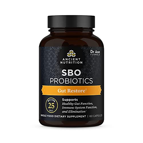 Probiotics by Ancient Nutrition, SBO Probiotics Gut Restore 60 Ct, Promotes Gut Health, Digestive and Immune Support, Gluten Free, Ancient Superfoods Blend, 25 Billion CFUs* Per Serving