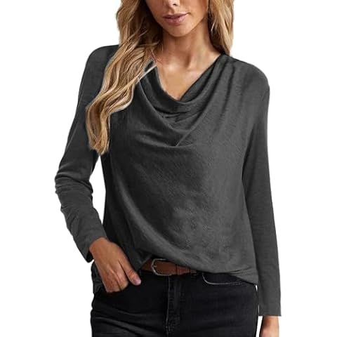 ELGOGY Women's Fall Long Sleeve Tunic Tops for Leggings Cowl Neck Casual semi Formal Blouse Color Block Sweatshirt Black XL Cover