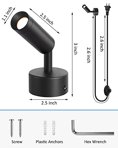 Fabbay 4 Pcs Spot Lights Indoor Led Spotlight Multi Purpose Indoor Plant Lights Portable Uplights Warm Accent Light 3W 3000K Warm Spotlight Lamp For Table Wall Decoration, Black #TOP1