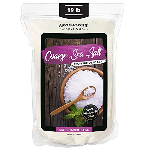 Aromasong 100% Natural Sea Salt Bulk Food Grade 19 Lb, Coarse Grain, Large Resealable Bag, Pure Dead Sea Salt, Gluten Free Unrefined Sea Salt, Grinder Refill For Daily Cooking, Canning & Pickling.