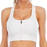 Cordaw Zipper in Front Closure Sports Bra High Impact Racerback Workout Yoga Top, White Medium