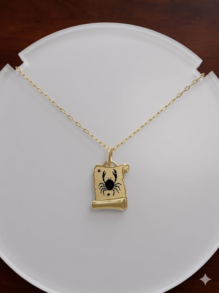 Rodium - Ciondolo in oro con segno zodiacale, oro 14 carati/585, charm per collana o collana, ideale come regalo per gioielli in oro