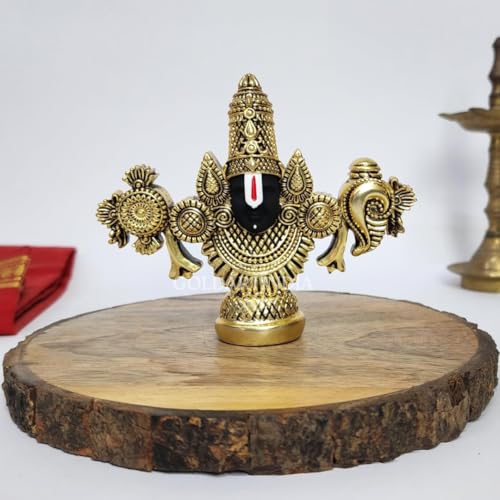 Image of Gold Art India Lord Venkateswara Balaji Idol | Gold-Plated Antique Matte Finish Murti | 3.5 x 4.2 inch | Tirupati Balaji Statue for Home Mandir, Office & Gifting