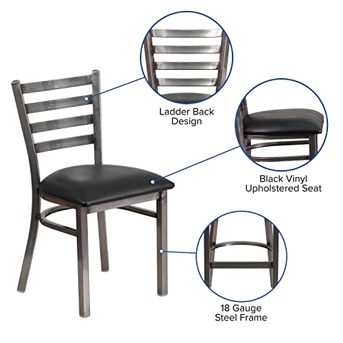 Image of Flash Furniture HERCULES Series Clear Coated Ladder Back Metal Restaurant Chair - Black Vinyl Seat