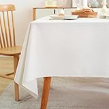 Laolitou Table Cloth (Fits 4 Foot Table) Rectangle Linen Waterproof Textured White Tablecloth, Washable Wrinkle Free Spill Proof Fabric Tablecloths for Dining Table Farmhouse, 52x70 Inch