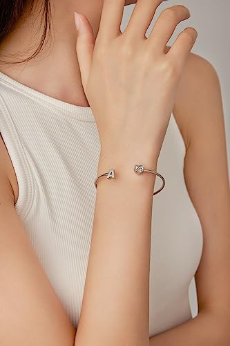 Image of VQYSKO Heart Initial Cuff Bracelets for Woman-CZ Stainless Steel Adjustable Open Bracelet Woman Jewellery,Birthday Gifts for Woman