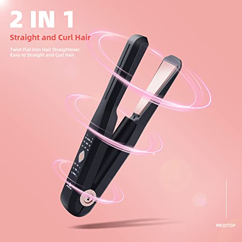 Mexitop Cordless Hair Straightener And Curler 2 In 1 - Usb Rechargeable With Adapter Multi-Styler Twist Ceramic Flat Iron, Mini Portable Hair Modeling Tool Lasts 40-Minutes, 3 Levels Adjustable Temps #TOP1