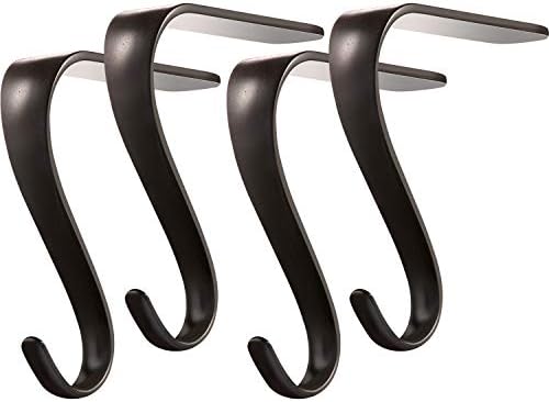 Boao 4 Pcs Christmas Stocking Holders Metal Mantel Stockings Hangers Classic Shelf Heavy Duty Stocking Garland Hangers for Counter Tables Window Fireplace Xmas Party Decoration (Black)