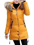 Minetom Damen Winterjacke,Wintermantel Lange Daunenjacke Parka Jacke Outwear Frauen Winter Warm Daunenmantel Steppjacke Mantel Oberbekleidung Trenchcoat mit Abnehmbarer Pelzkragen Gelb DE 38