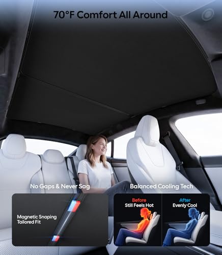 Image of Wigoo Tesla Model S Sunshade Roof [Never Sag, Nano Ice-Crystal Coatings] 3-Gen Heat Insulation Glass Roof Sun Shade, Accessories for Tesla Model S 2021~2026, Tesla Interior Black