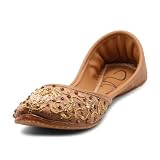 UJAALA Damen Traditionelle handgefertigte Khussa Jutti Braut Mojari Punjabi Jutti Ethno Flats, Braun 1, 39 EU, ujab7