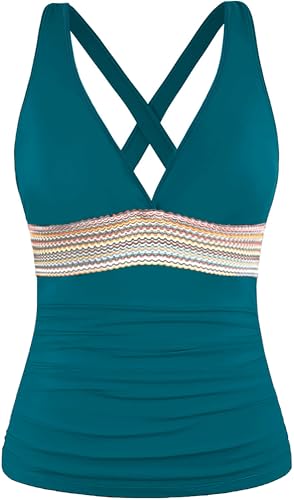 Image of Yonique Women's Halter Tankini Top V Neck Swim Top Tummy Control Bathing Suit