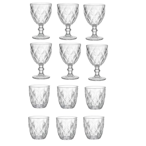 Set 12 Bicchieri 6 acqua 6 vino calici con piede in Vetro trasparente da tavola Eleganti Stile Raffinatezza in casa per Ogni Tavola e Occasione bar hotel ristorante