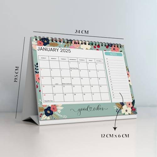 Kaameri Bazaar l 2025-2026 l Floral Desk Calendar l With inspirational quotes -16 Months l Includes notes section l 170 gsm l Planning, Tracking & Scheduling l Black Wiro (Image - 2)