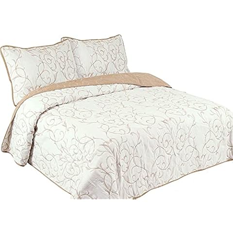 sazana Quilt 3 Piece Embroidered Bedding / Bedspread / Coverlet with 2 Pillow Shams (Gold, Queen) Cover