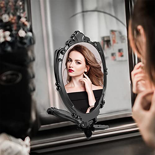 A Decorative Handheld Compact Mirror- Vintage Handheld Mirror Black-Embossed Butterfly Design Folding Handle- Lightweight & Portable-180 Degrees Full Folding- Vanity Makeup Mirror Travel Mirrors #TOP3