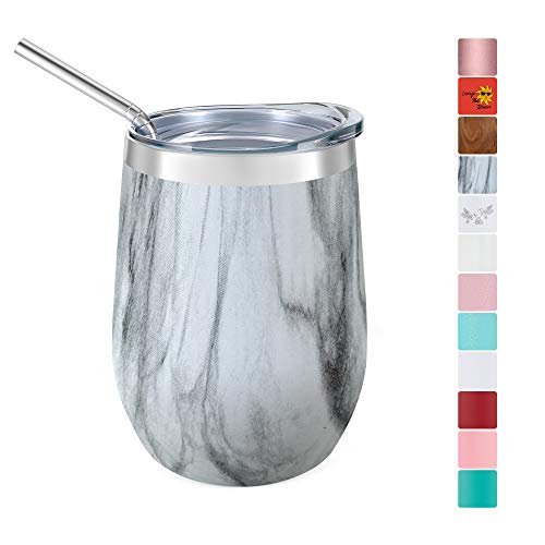 Rosato Bay Insulated Wine Tumbler with Lid, 12 oz Coffee, Tea Tumbler Glass