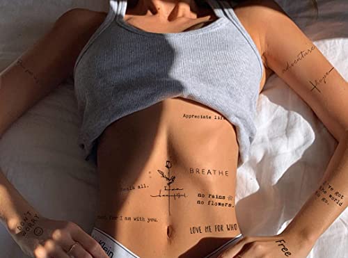 Divawoo Realistic Temporary Tattoo - 60 Sheets Tiny Fake Tattoos, 40 Pcs Inspirational Words Tattoo, 20 Pcs Wild Flower Floral Bouquet Tattoo Stickers For Adult Women Face Body Hand #TOP3