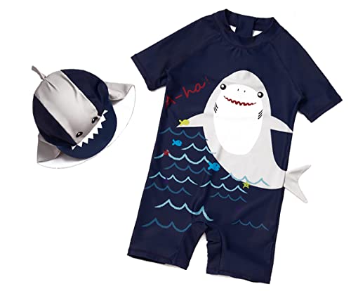 Baby Boys Kids Swimsuit Toddlers One Piece Zipper Swimwear with Hat Rash Guard Surfing Suit