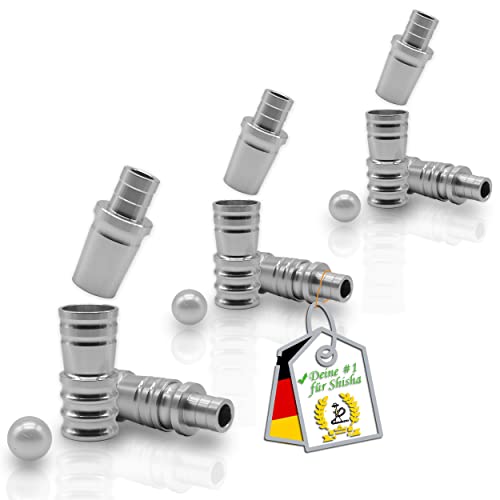 e-Row Shisha Schlauchadapter 18/8 Schliff aus Aluminium - Adapter für alle Shishas mit Gewinde geeignet - Innengewinde M16x1 inkl. passender Ventilkugel. Alu Schlauchanschluss für Wasserpfeifen (3)