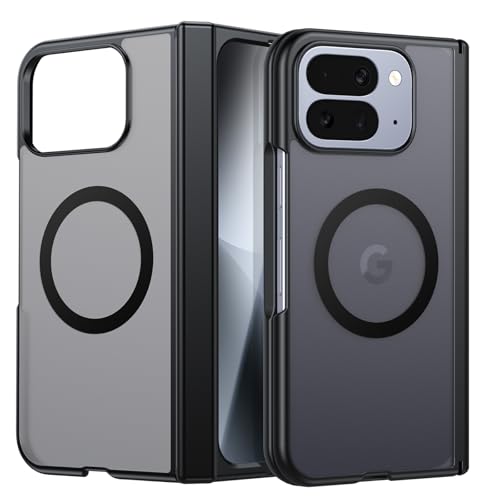 Translucent Magnetic Case for Google Pixel 10 Pro Fold: Compatible with MagSafe/Pixelsnap TPU Shockproof Hinge Protection HD Screen Protector Matte Frosted Phone Cover for Pixel 10 Pro Fold Black