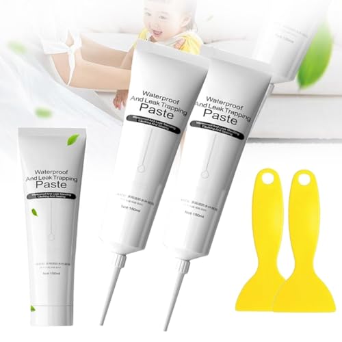 Multi-Functional Water-Based Waterproof Leak Paste, Liquid Rubber Waterproof Sealant, Waterproof Sealant Leak Trapping Paste, Invisible Anti-Leakage Agent Suitable for Rooftops, Basements(White,2pcs)