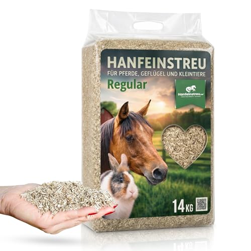 Litière en chanvre pour petits animaux, poulets et chevaux, 140 l, 100% produit naturel, extrêmement absorbant, faible en poussière, anti-odeurs, durable et résistant